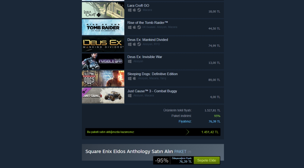 En yeni Square Enix Stay Home & Play paketi, Tomb Raider, Just Cause ve Deus Ex gibi serilerde toplam 54 oyun içeren bir indirim paketi.